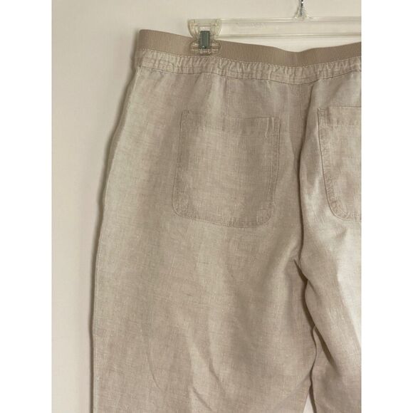 Chico's Womens Size Medium Capris 100% Linen Crop Length Wide Leg Pockets Khaki - Picture 7 of 9